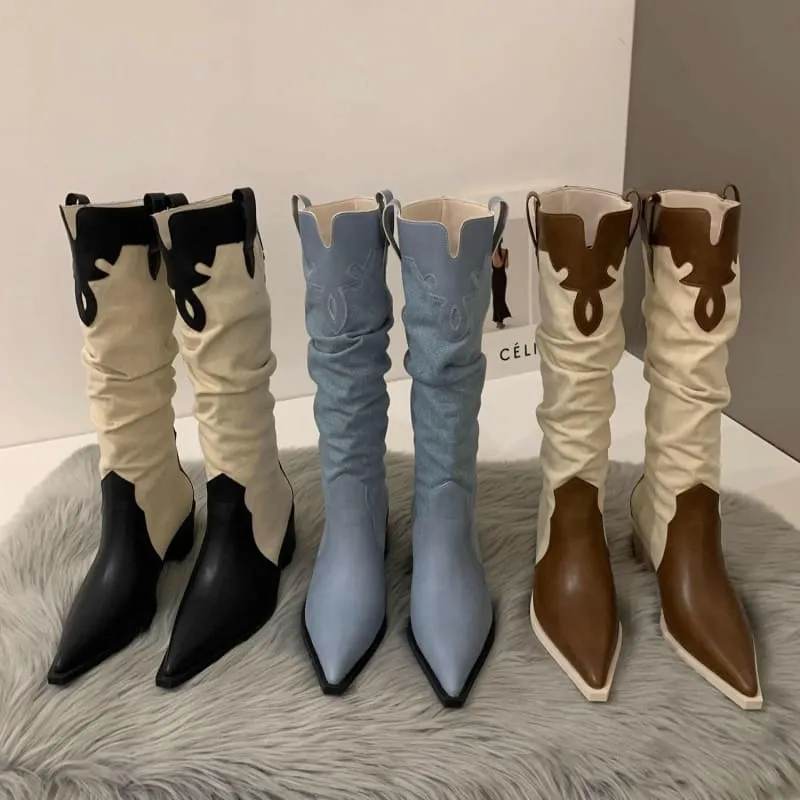 Soft Suede Western Cowboy Boots with Pointed Toe for Everyday Style