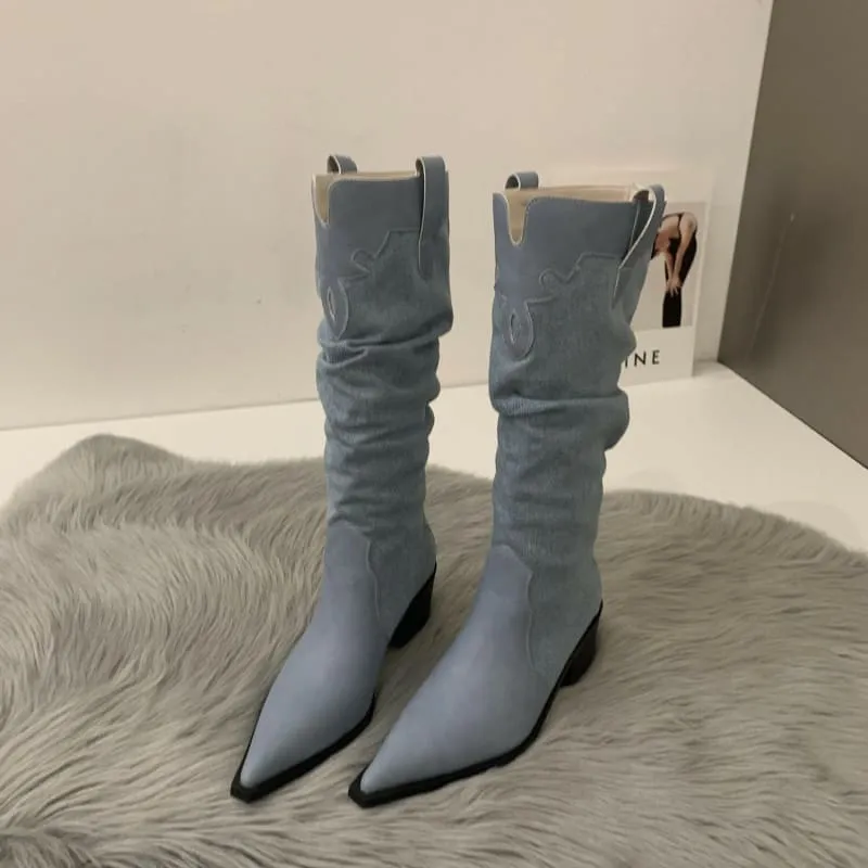 Soft Suede Western Cowboy Boots with Pointed Toe for Everyday Style