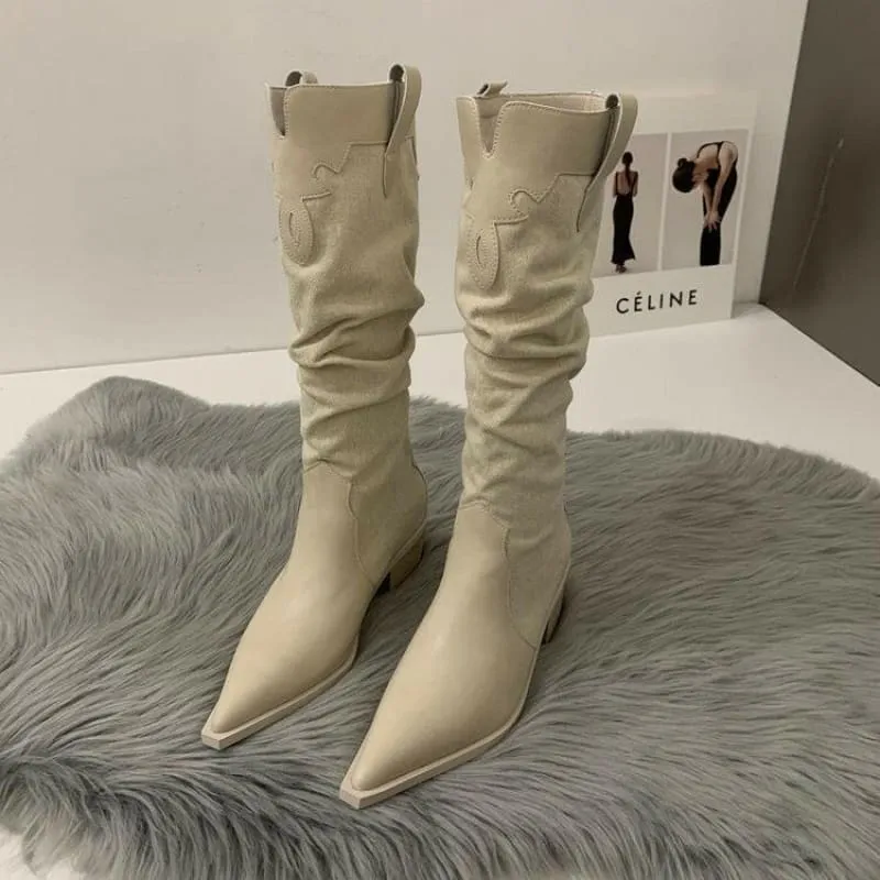 Soft Suede Western Cowboy Boots with Pointed Toe for Everyday Style