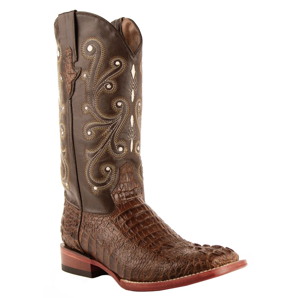 Stampede Crocodile Embroidered Square Toe Cowboy Boots