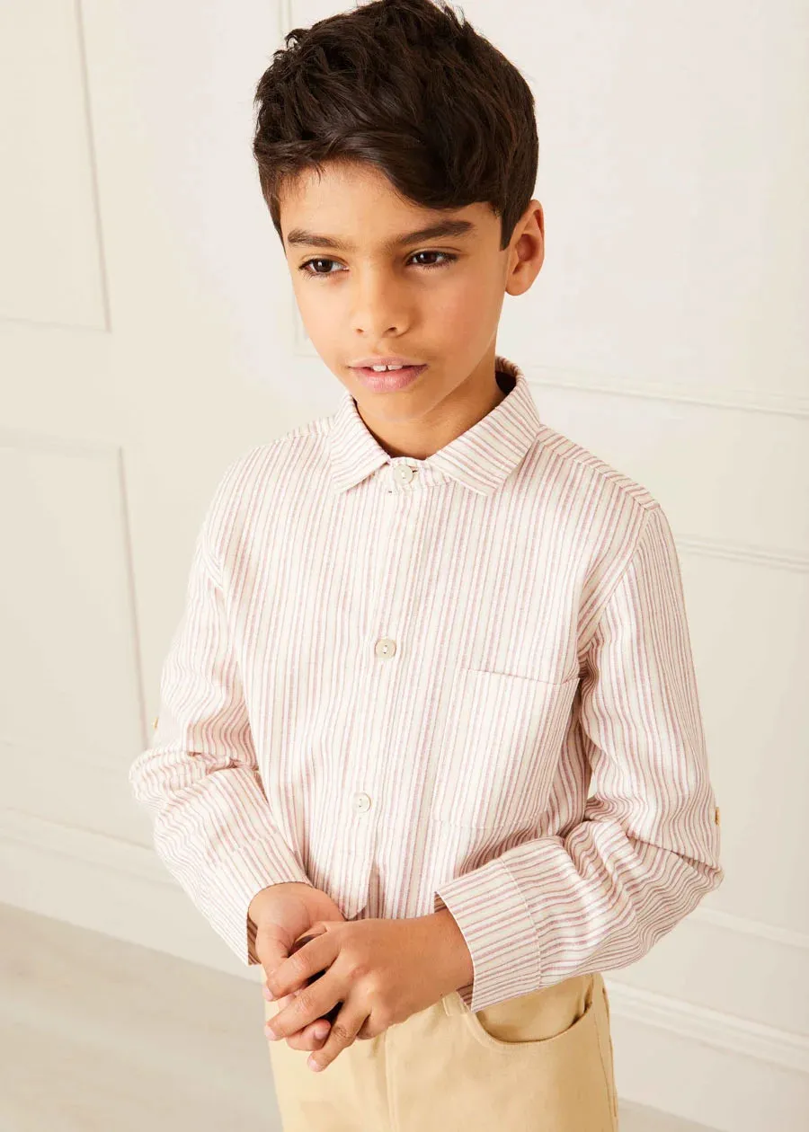 Striped Polo Collar Long Sleeve Shirt in Burgundy (12mths-10yrs)