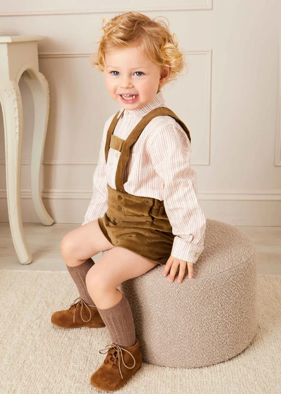 Striped Polo Collar Long Sleeve Shirt in Burgundy (12mths-10yrs)