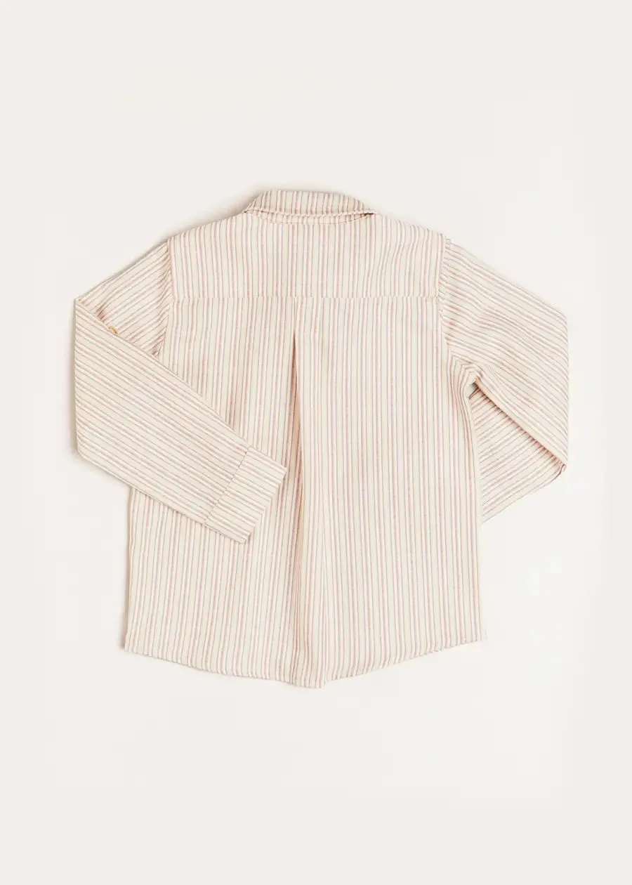 Striped Polo Collar Long Sleeve Shirt in Burgundy (12mths-10yrs)
