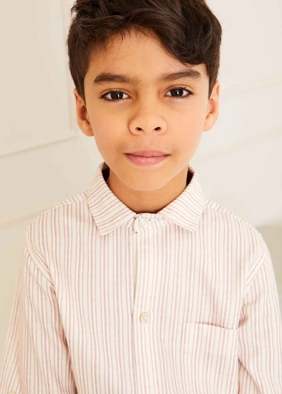Striped Polo Collar Long Sleeve Shirt in Burgundy (12mths-10yrs)