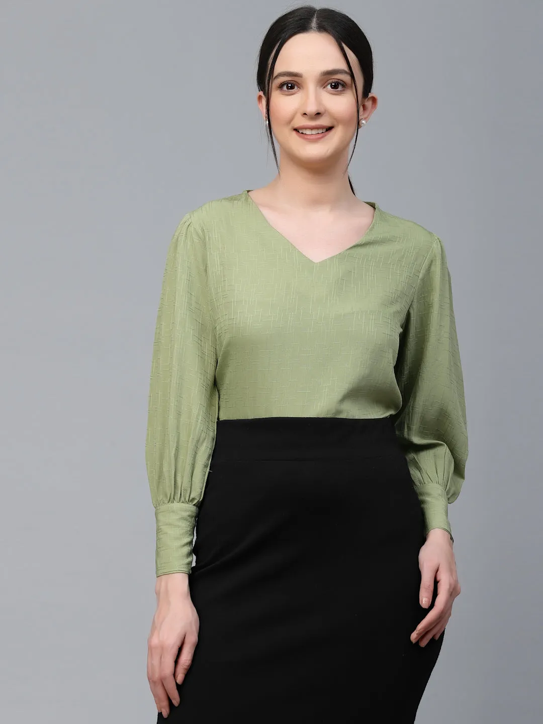 Style Quotient Women SAGE GREEN Solid Polyester Regular Smart Casual Top