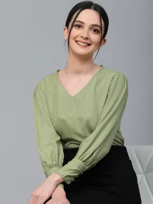 Style Quotient Women SAGE GREEN Solid Polyester Regular Smart Casual Top