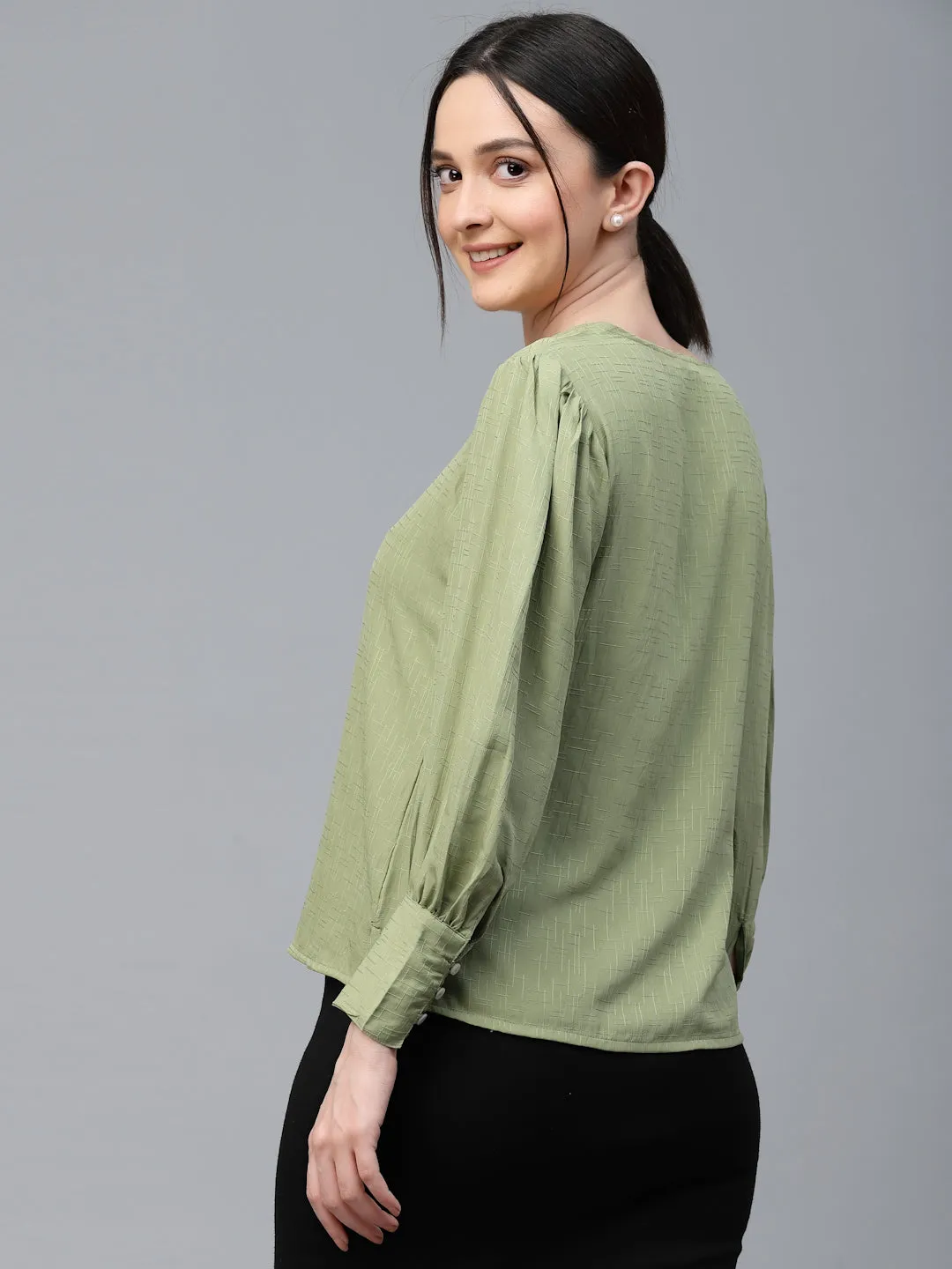 Style Quotient Women SAGE GREEN Solid Polyester Regular Smart Casual Top