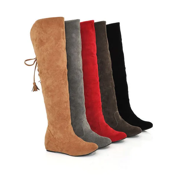 Warm plush lined wedge heels over the knee snow boots