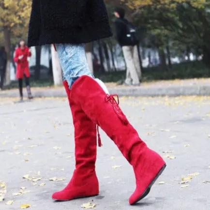 Warm plush lined wedge heels over the knee snow boots