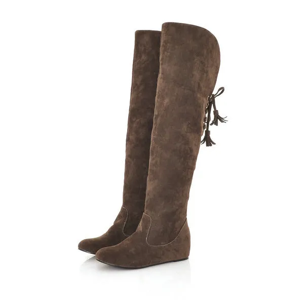 Warm plush lined wedge heels over the knee snow boots