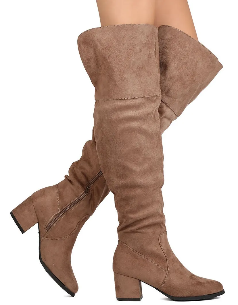 Women's Becky-02 Faux Suede Over The Knee Thigh High Chunky Heel Dress Boot