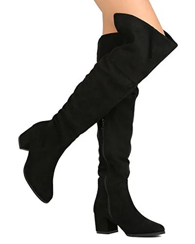 Women's Becky-02 Faux Suede Over The Knee Thigh High Chunky Heel Dress Boot